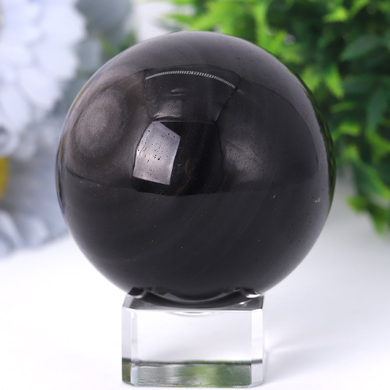 Silver Obsidian Sphere 2-4.5 inch Polished Crystal Orb