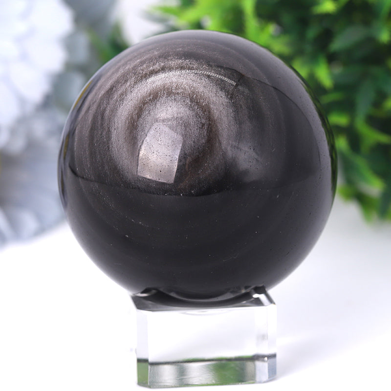 Silver Obsidian Sphere 2-4.5 inch Polished Crystal Orb