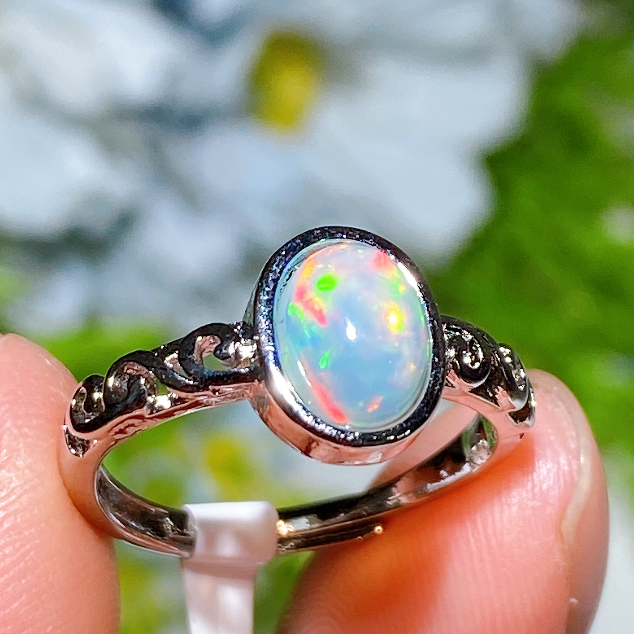 Silver-plated Copper Opal Spiritual Healing Ring Adjustable