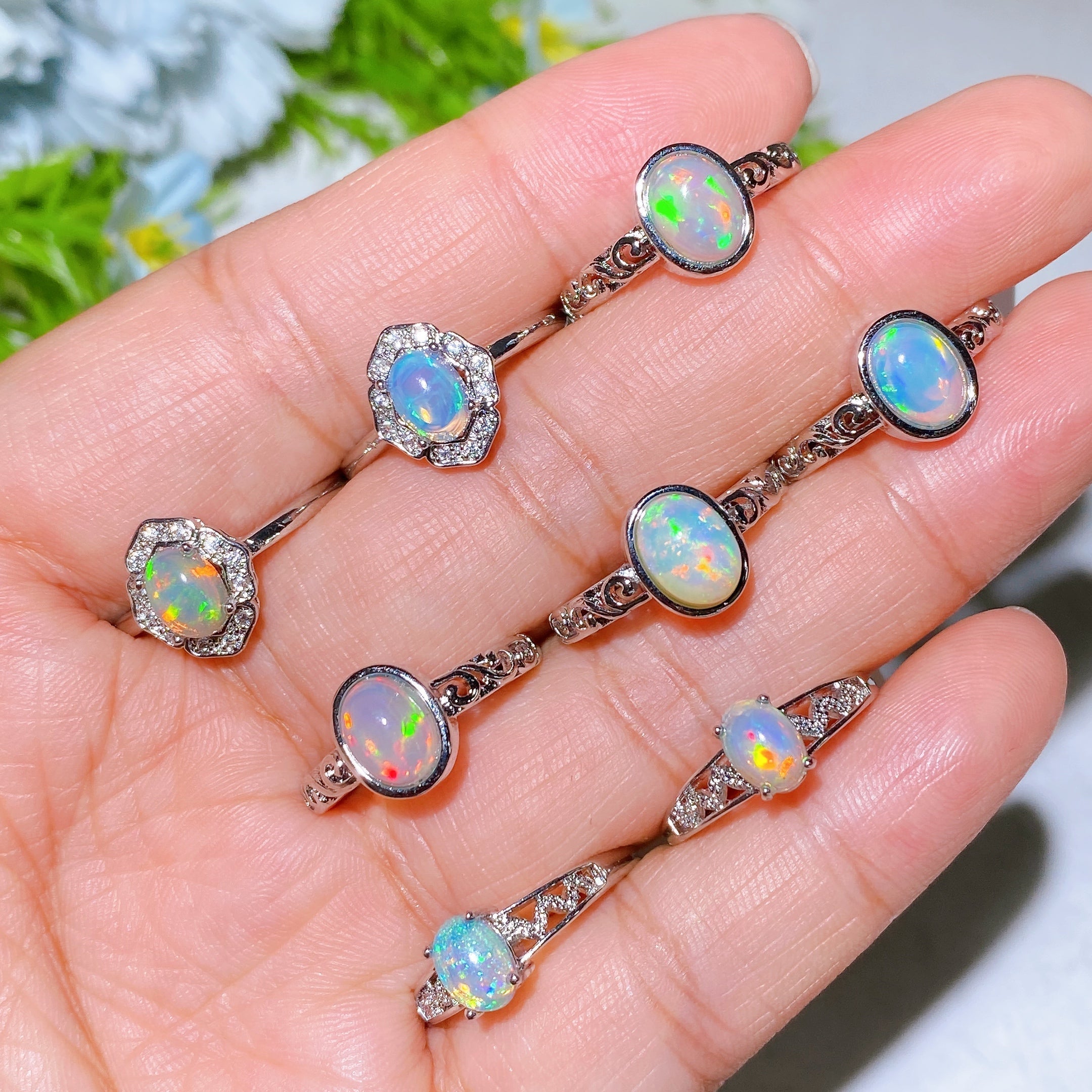 Silver-plated Copper Opal Spiritual Healing Ring Adjustable