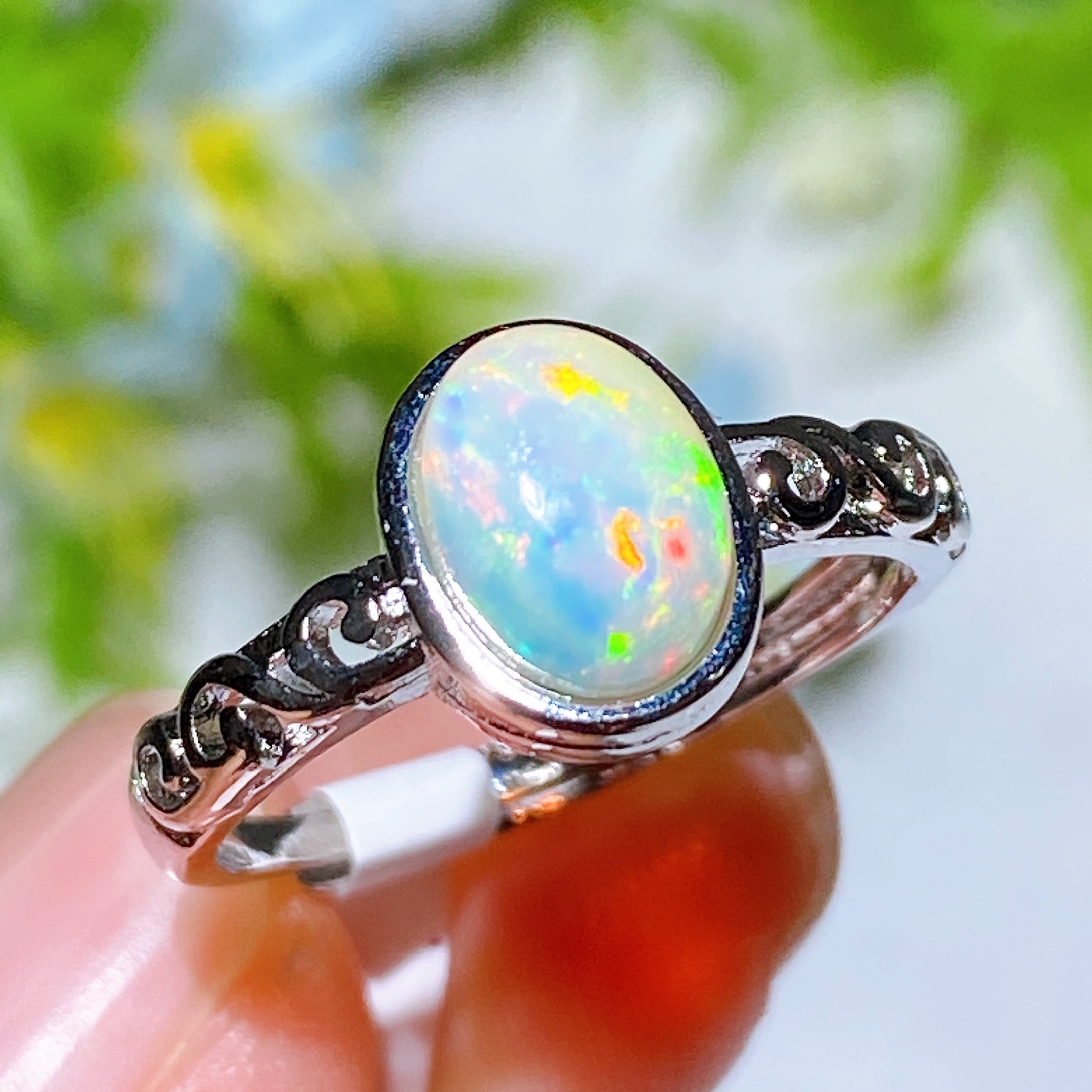 Silver-plated Copper Opal Spiritual Healing Ring Adjustable