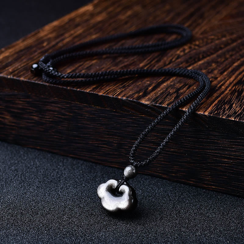 Silver Sheen Obsidian Auspicious Clouds Protection Necklace