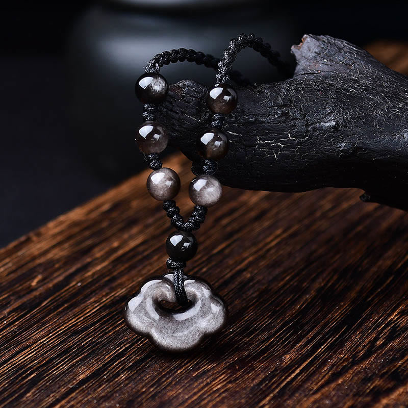 Silver Sheen Obsidian Auspicious Clouds Protection Necklace