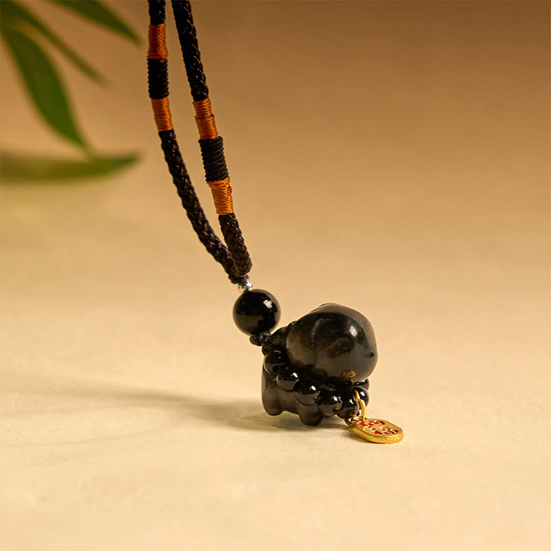 Silver Sheen Obsidian Fu Character Protection Necklace