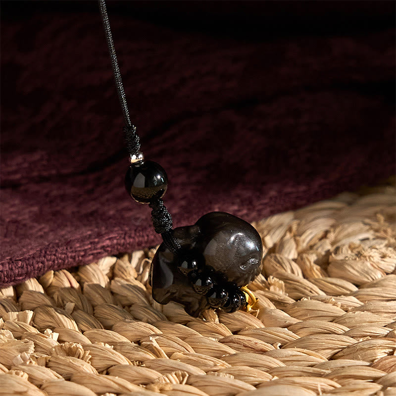 Silver Sheen Obsidian Fu Character Protection Necklace