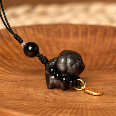 Silver Sheen Obsidian Fu Character Protection Necklace