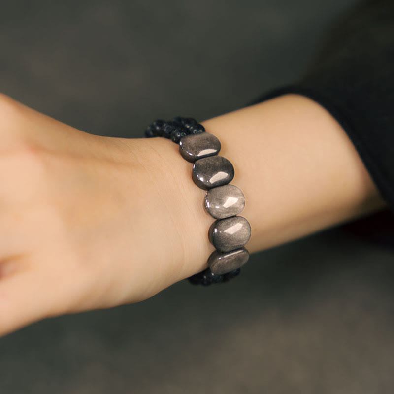 Silver Sheen Obsidian Lava Rock Communication Bracelet 16cm