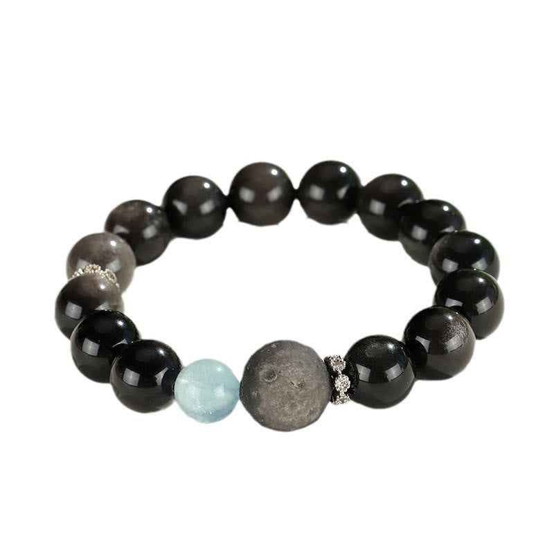 Silver Sheen Obsidian Protection Bracelet 14-16.5cm