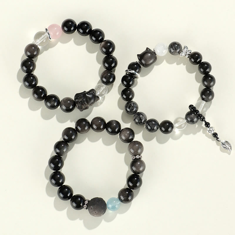 Silver Sheen Obsidian Protection Bracelet 14-16.5cm