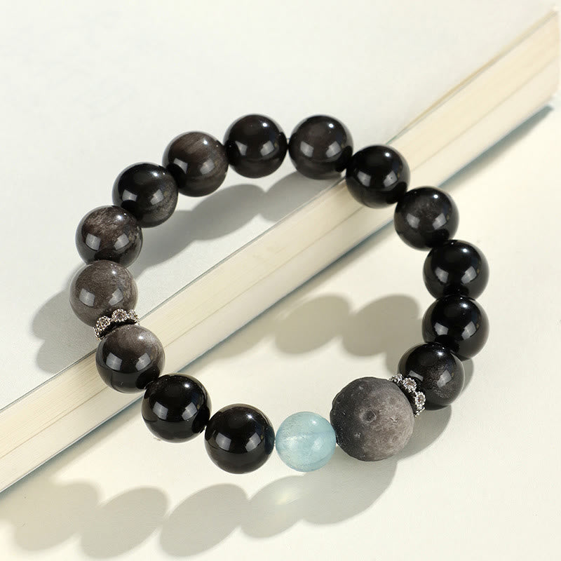 Silver Sheen Obsidian Protection Bracelet 14-16.5cm