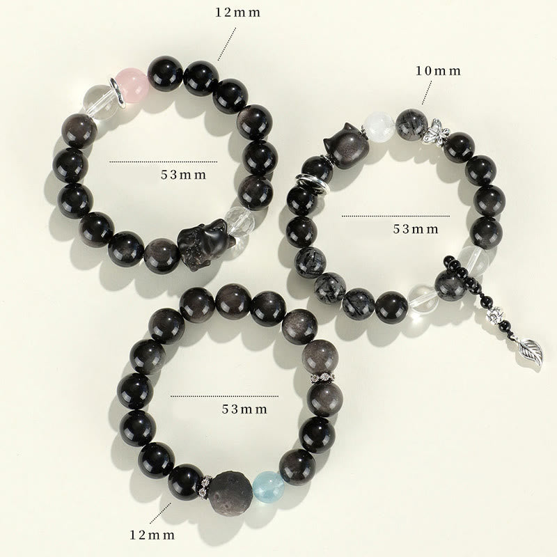 Silver Sheen Obsidian Protection Bracelet 14-16.5cm