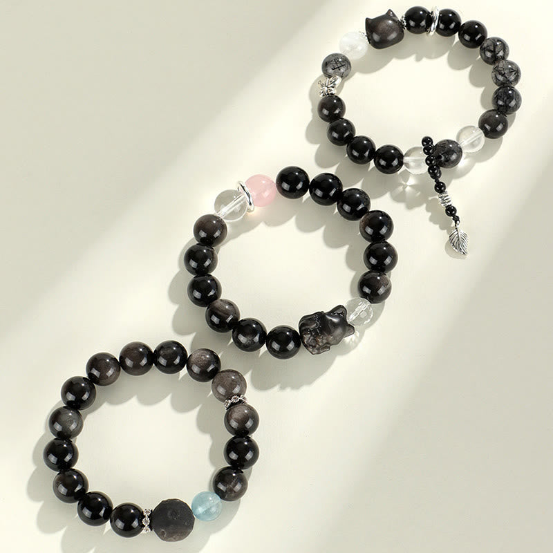 Silver Sheen Obsidian Protection Bracelet 14-16.5cm