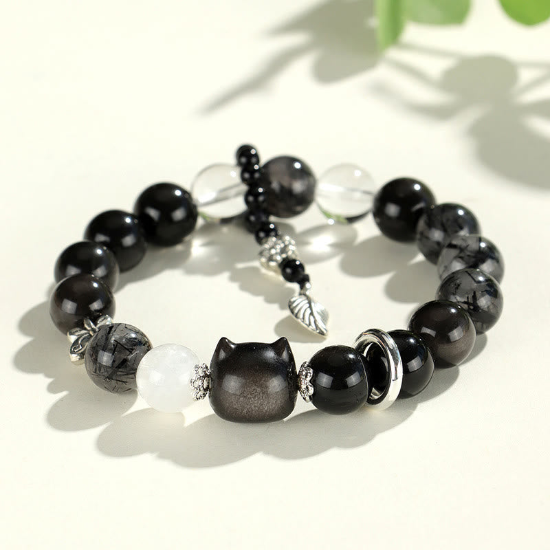 Silver Sheen Obsidian Protection Bracelet 14-16.5cm