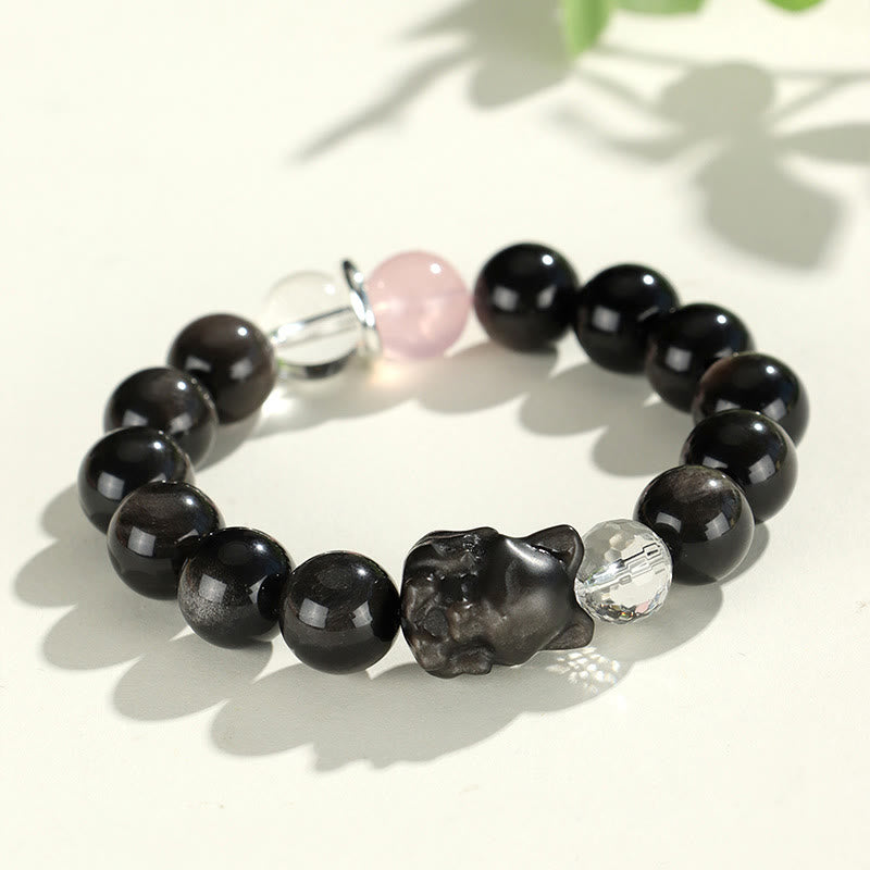Silver Sheen Obsidian Protection Bracelet 14-16.5cm