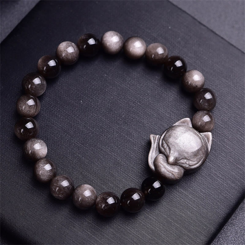 Silver Sheen Obsidian Protection Bracelet