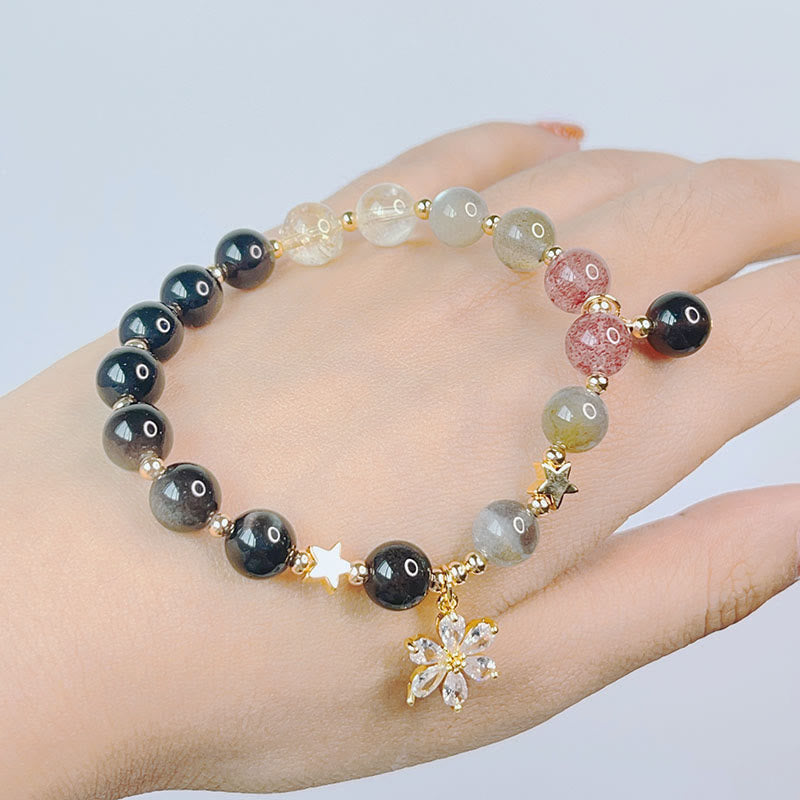 Silver Sheen Obsidian Protection Bracelet with Love Heart Charm