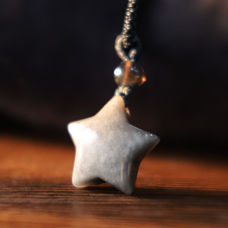 Silver Sheen Obsidian Protection Necklace with Star & Moon