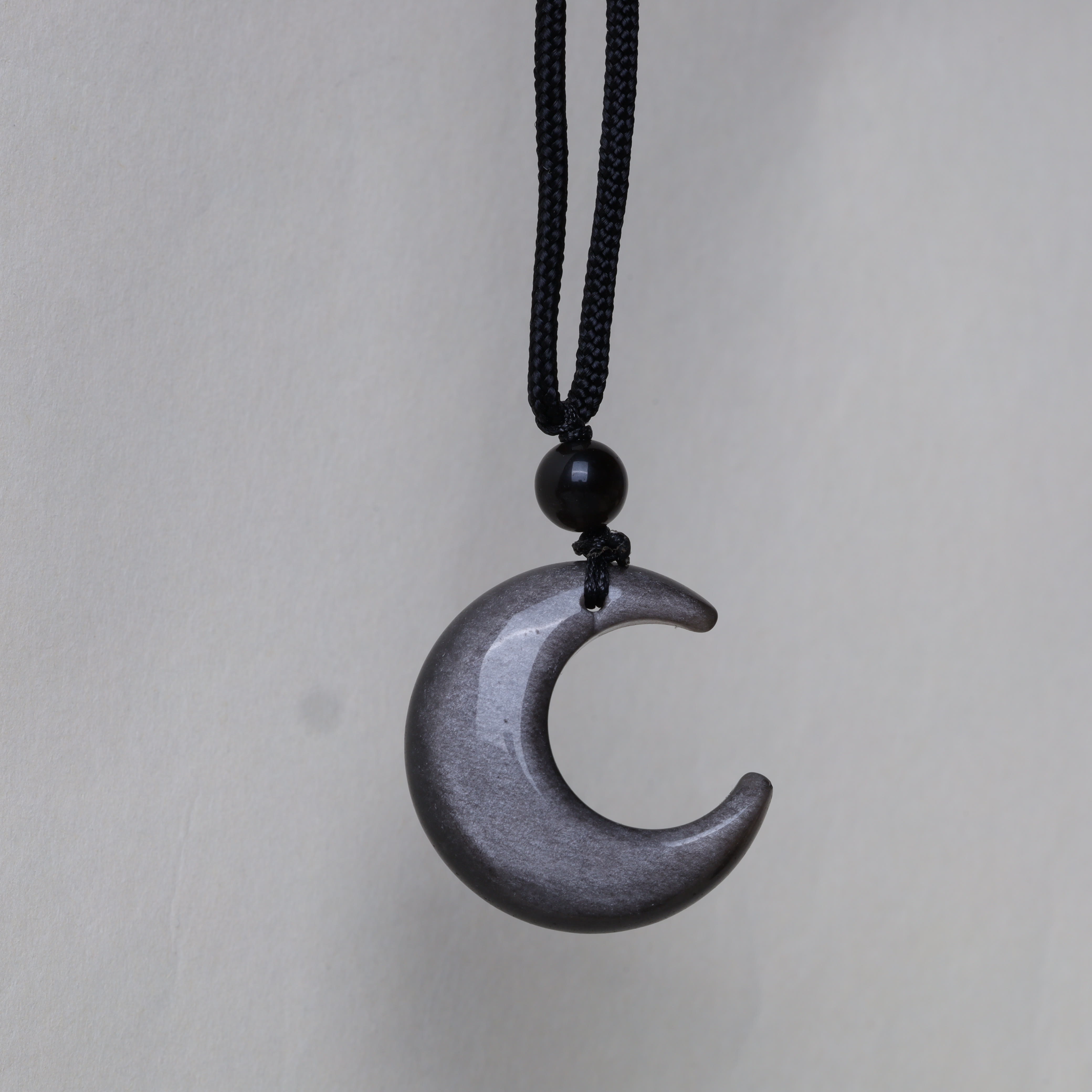 Silver Sheen Obsidian Protection Necklace with Star & Moon