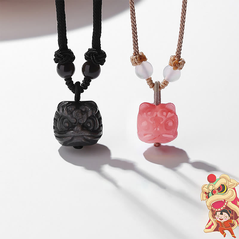 Silver Sheen Obsidian Red Agate Protection Necklace Pendant