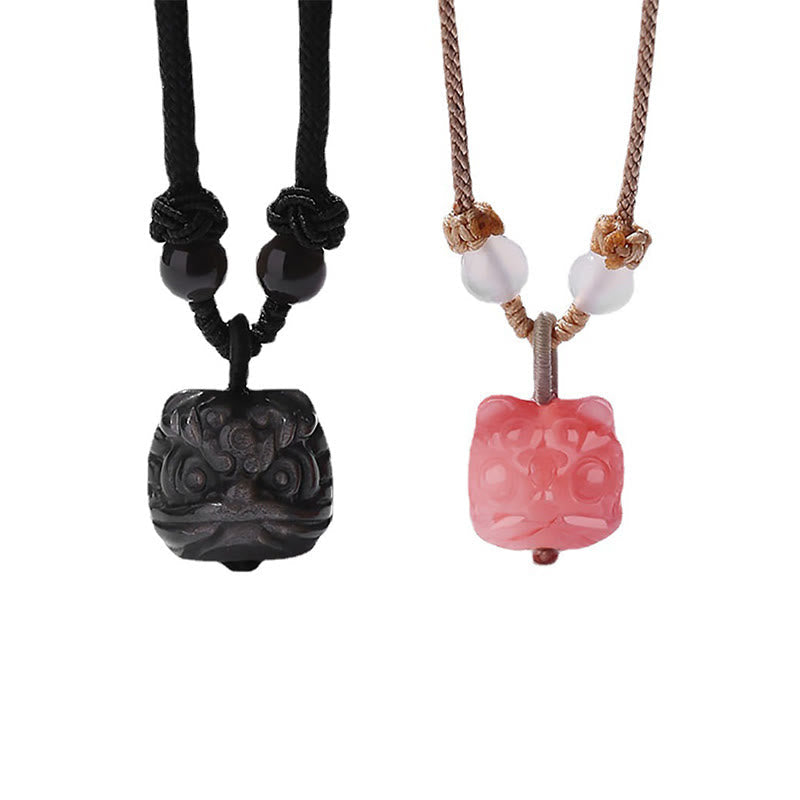 Silver Sheen Obsidian Red Agate Protection Necklace Pendant