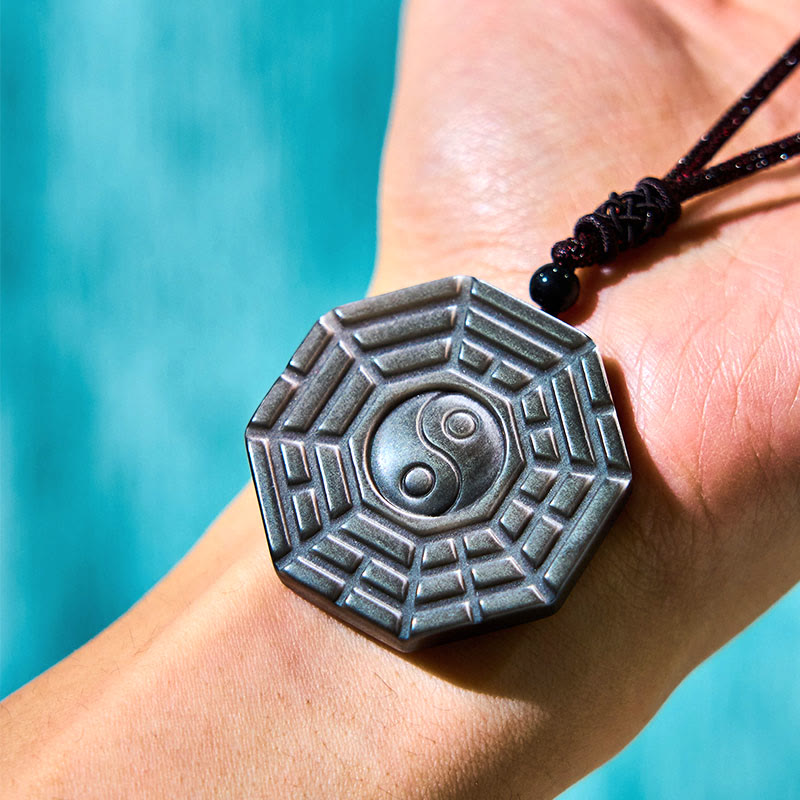 Silver Sheen Obsidian Yin Yang Necklace for Protection & Harmony