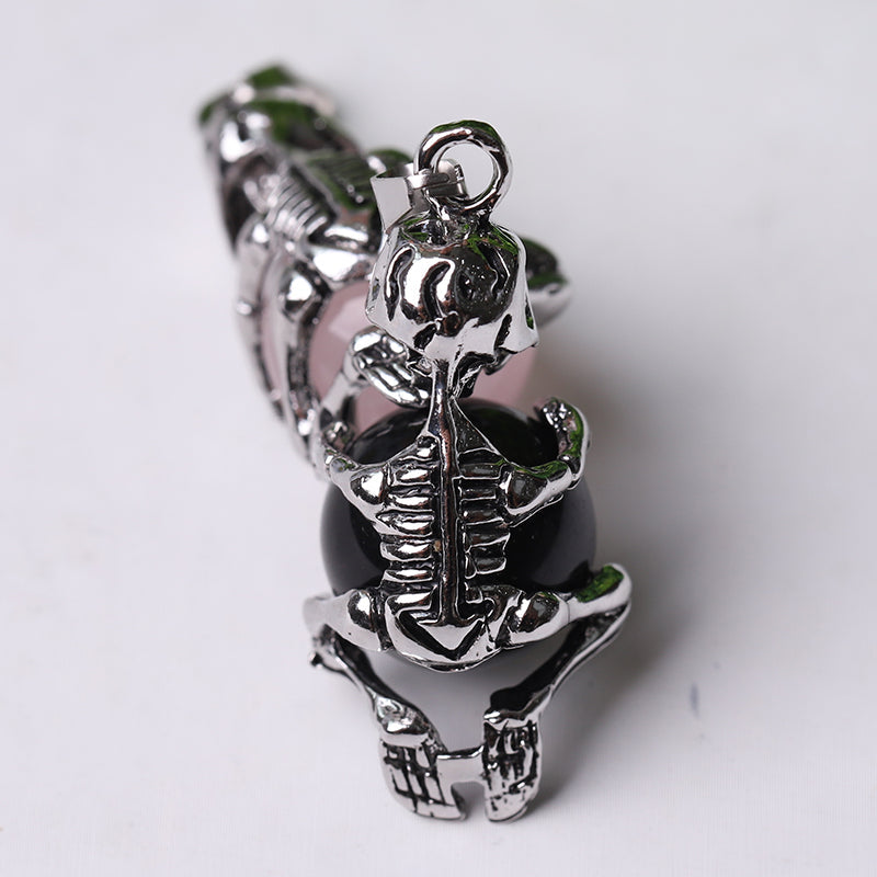 Silver Skeleton Wrapped Round Ball Crystal Spiritual Pendant