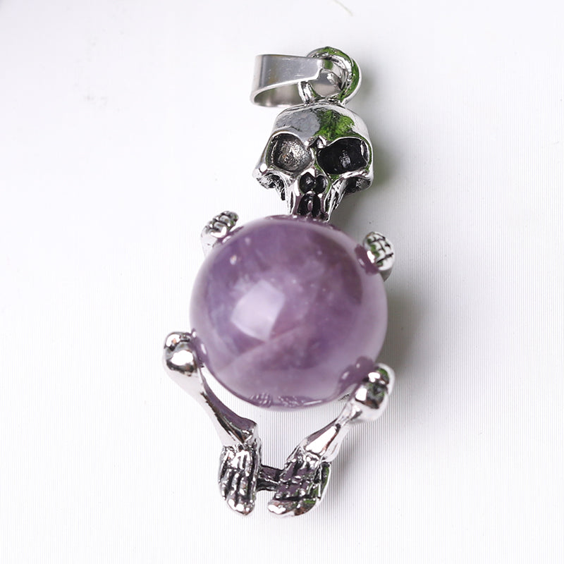 Silver Skeleton Wrapped Round Ball Crystal Spiritual Pendant
