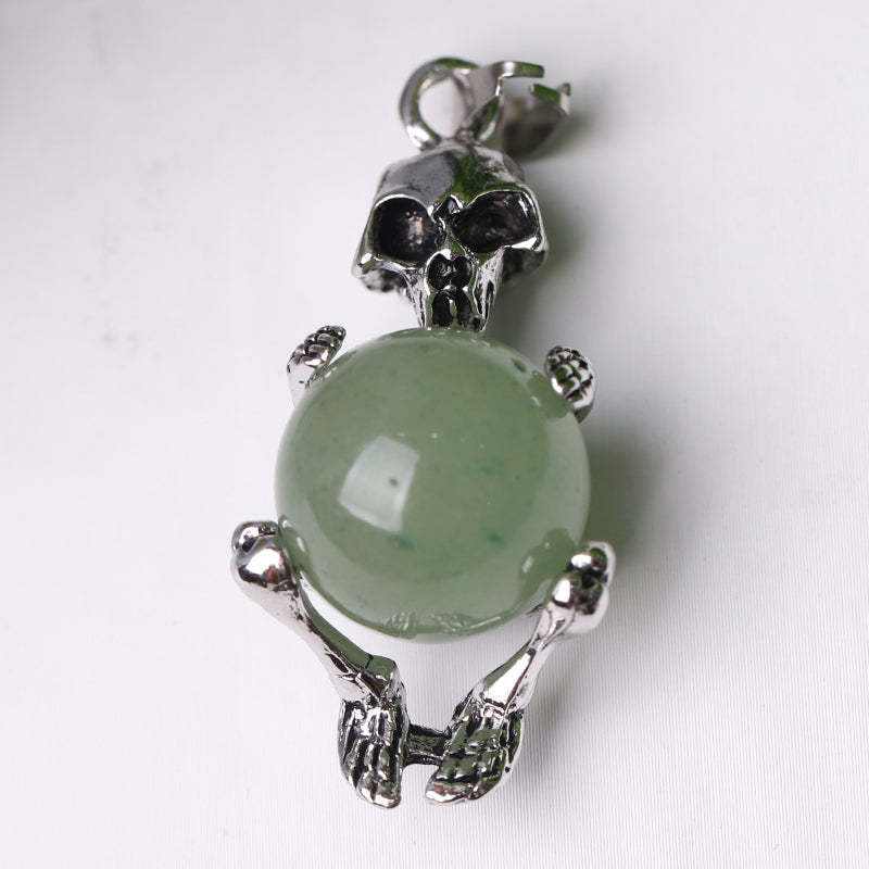 Silver Skeleton Wrapped Round Ball Crystal Spiritual Pendant