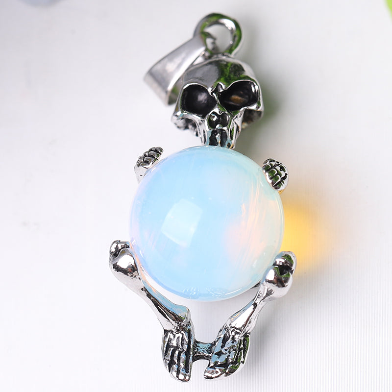 Silver Skeleton Wrapped Round Ball Crystal Spiritual Pendant