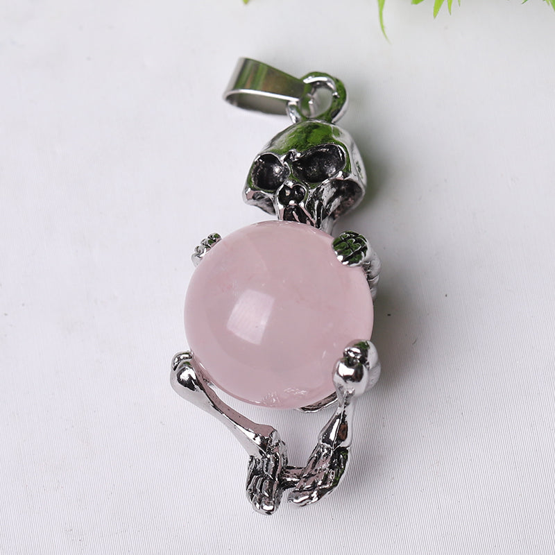 Silver Skeleton Wrapped Round Ball Crystal Spiritual Pendant