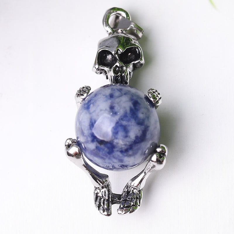 Silver Skeleton Wrapped Round Ball Crystal Spiritual Pendant