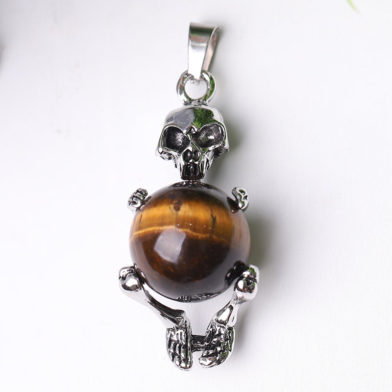 Silver Skeleton Wrapped Round Ball Crystal Spiritual Pendant
