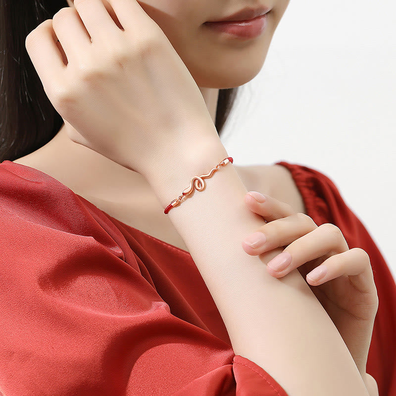 Silver Snake Year Red String Bracelet