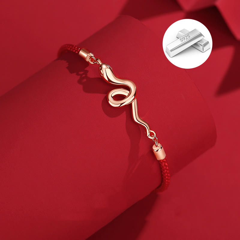 Silver Snake Year Red String Bracelet