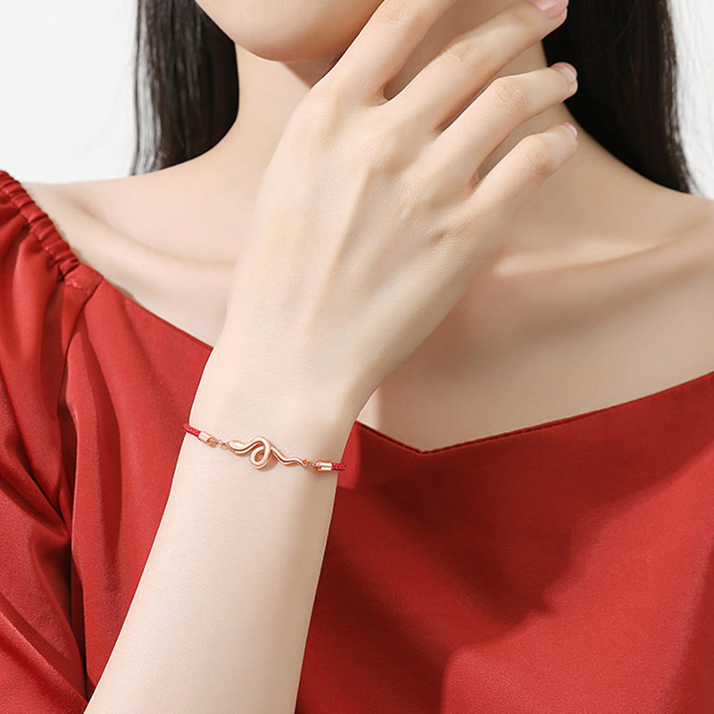Silver Snake Year Red String Bracelet