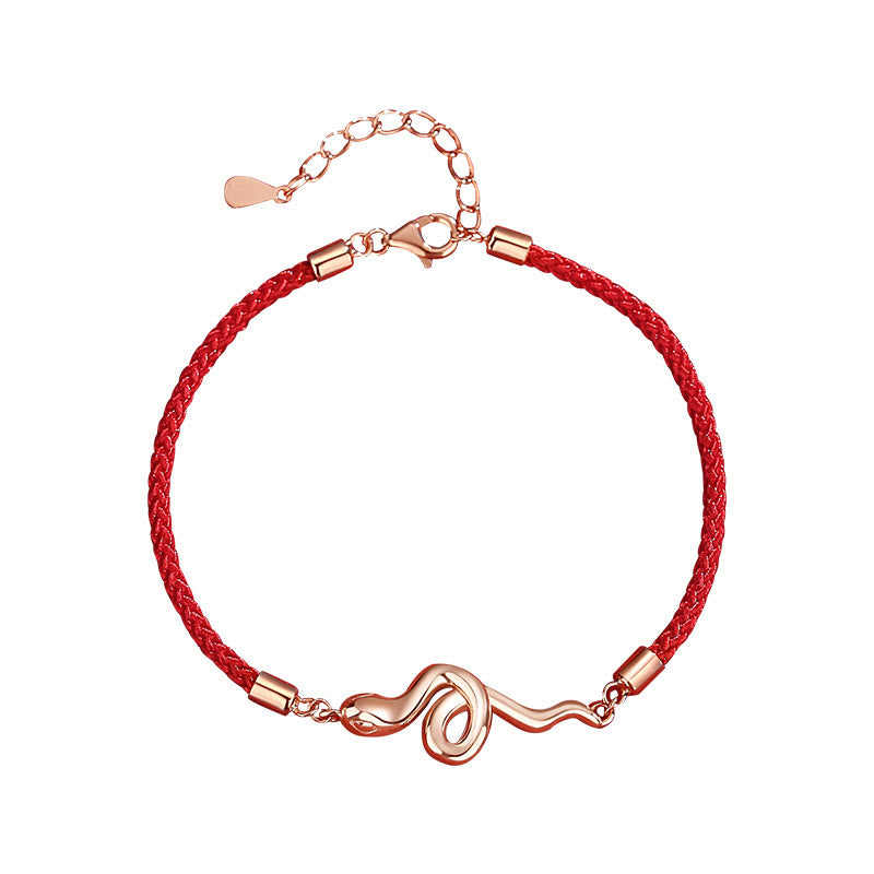 Silver Snake Year Red String Bracelet
