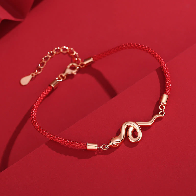Silver Snake Year Red String Bracelet