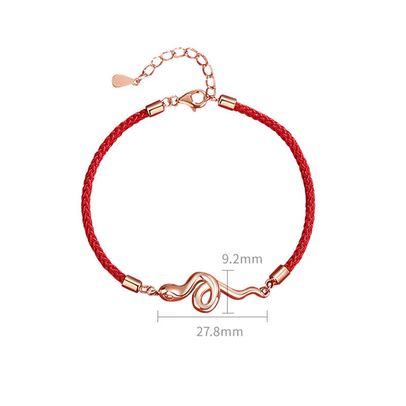 Silver Snake Year Red String Bracelet