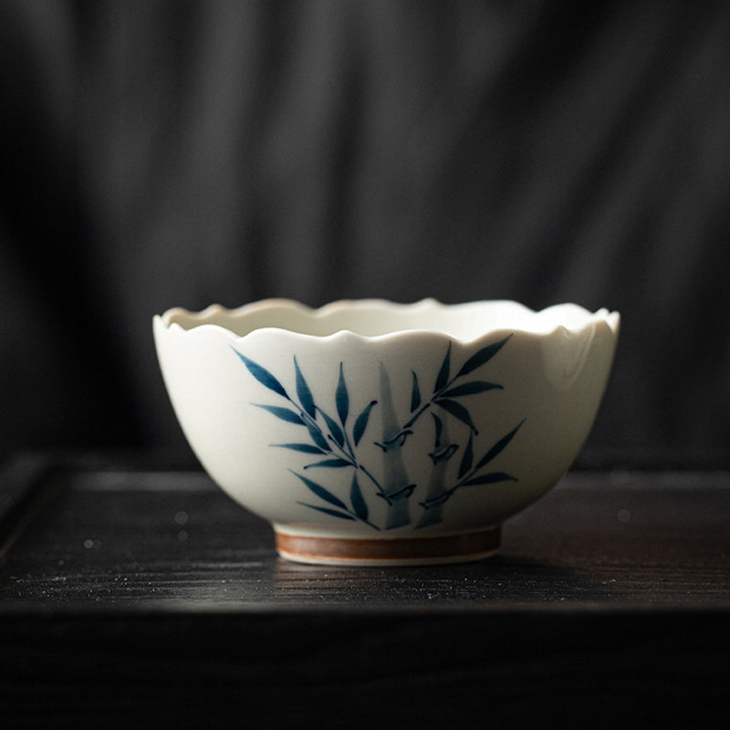 Small Blue Bamboo Leaves Ceramic Teacup for Kung Fu Tea Rituals