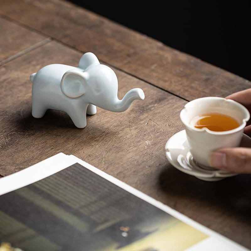 Small Ceramic Elephant Figurine for Spiritual Decor