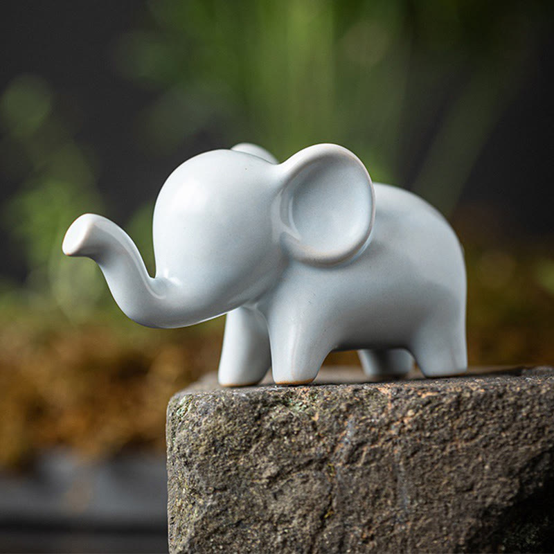 Small Ceramic Elephant Figurine for Spiritual Decor
