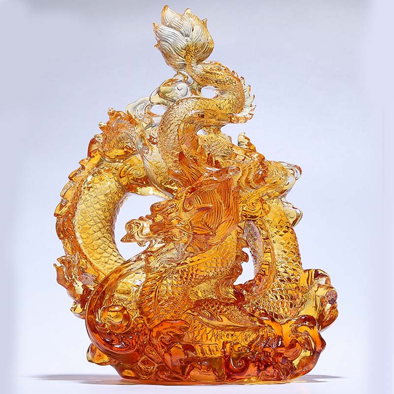 Small Colorful Liuli Crystal Dragon Statue for Protection & Luck