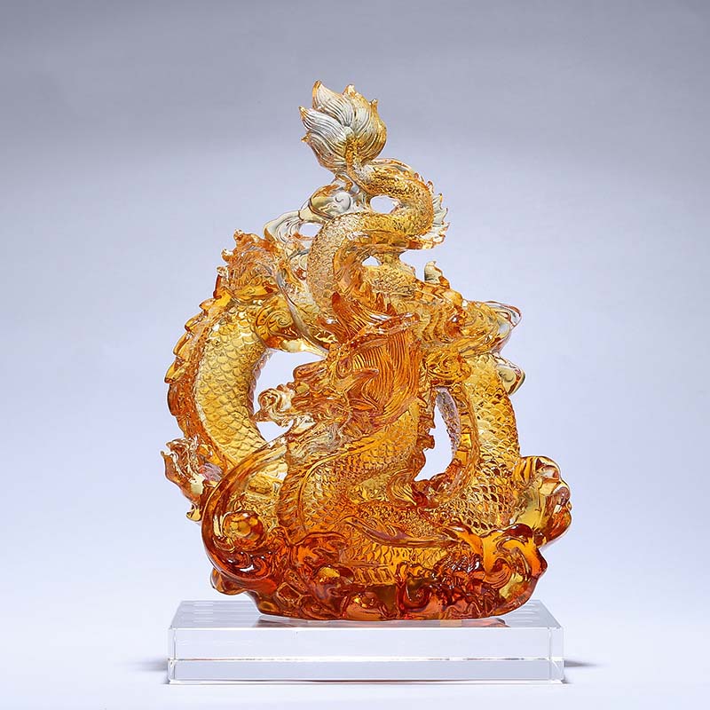 Small Colorful Liuli Crystal Dragon Statue for Protection & Luck
