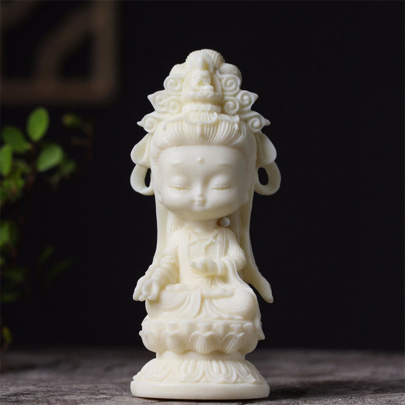 Small Ivory Fruit Kwan Yin Avalokitesvara Lotus Desk Decoration