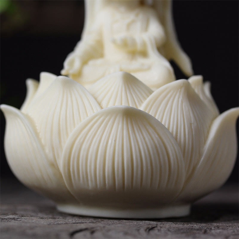 Small Ivory Fruit Kwan Yin Avalokitesvara Lotus Desk Decoration