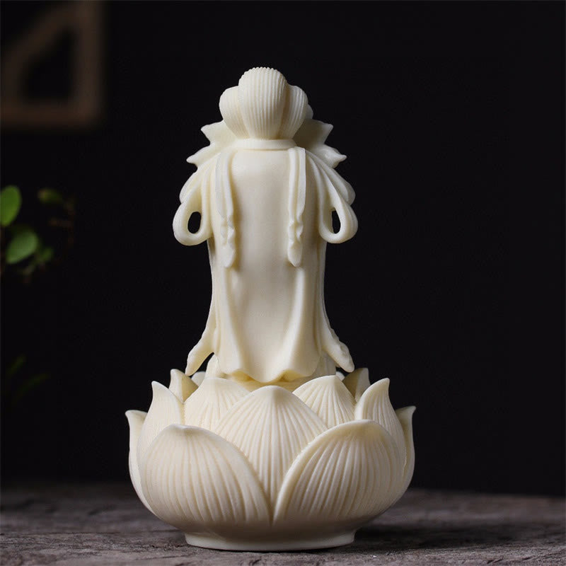 Small Ivory Fruit Kwan Yin Avalokitesvara Lotus Desk Decoration