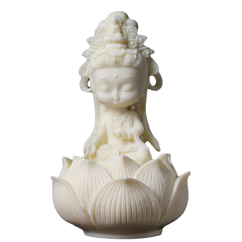 Small Ivory Fruit Kwan Yin Avalokitesvara Lotus Desk Decoration
