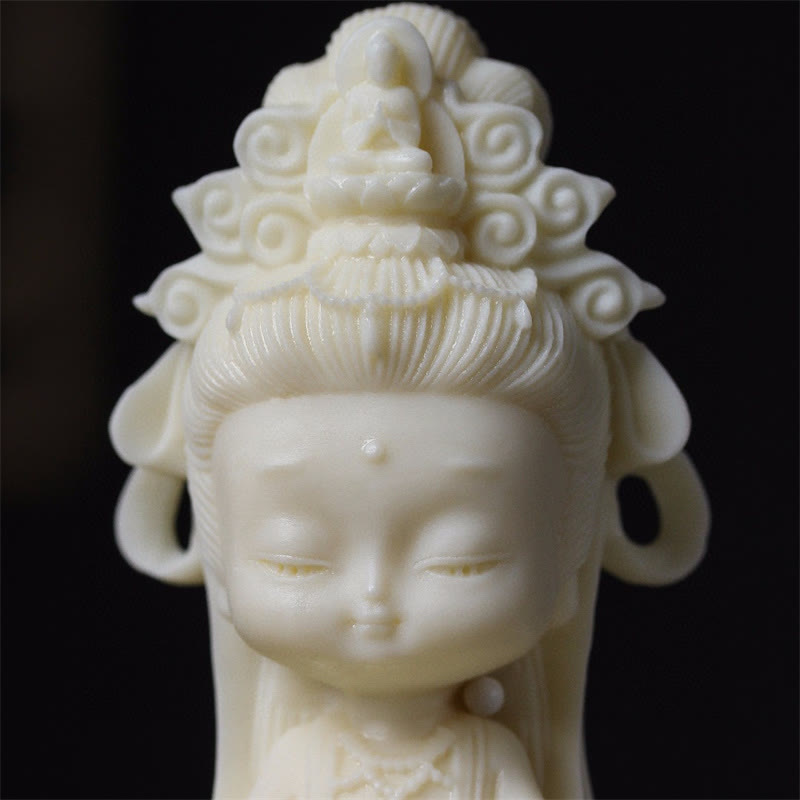 Small Ivory Fruit Kwan Yin Avalokitesvara Lotus Desk Decoration