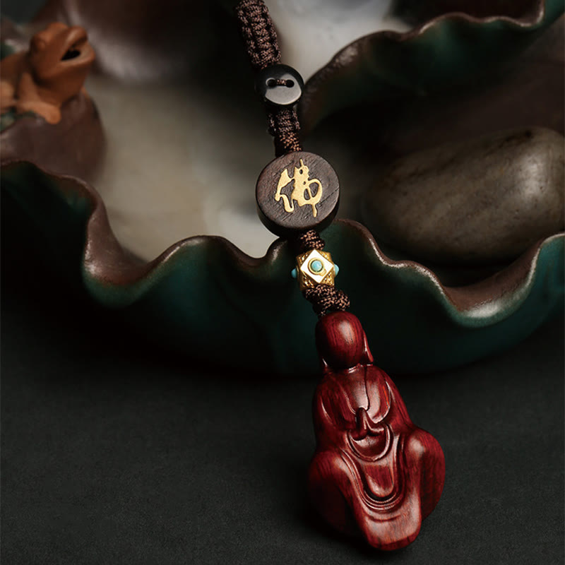 Small Leaf Red Sandalwood Buddha Protection Key Chain