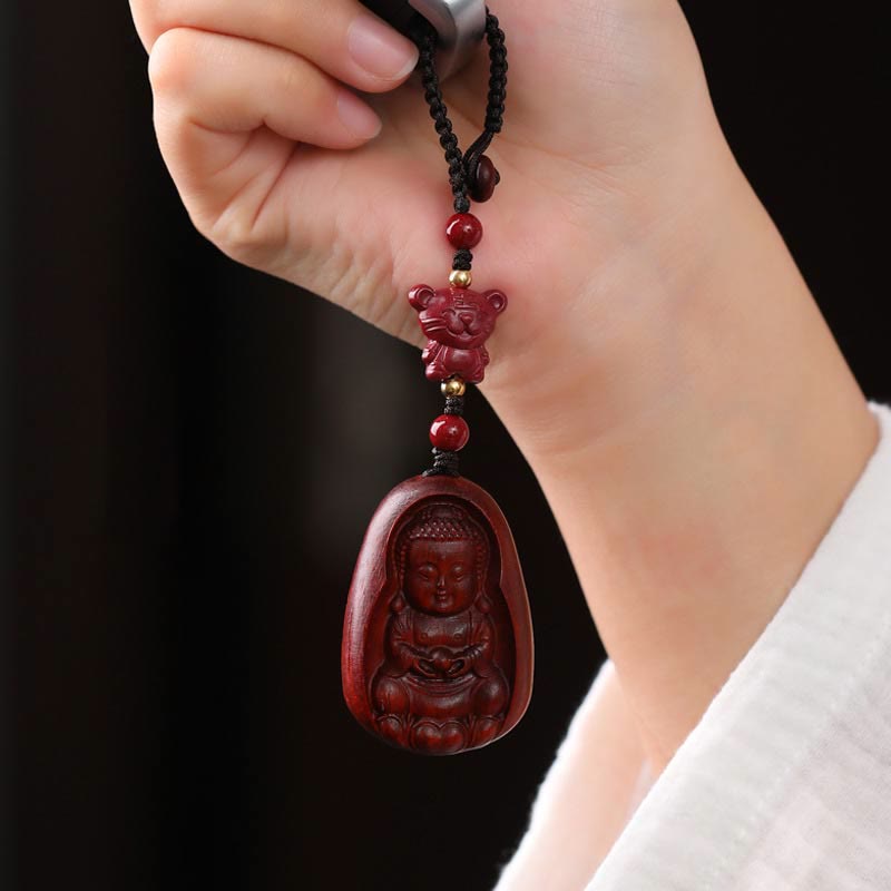Small Leaf Red Sandalwood Chinese Zodiac Protection Key Chain